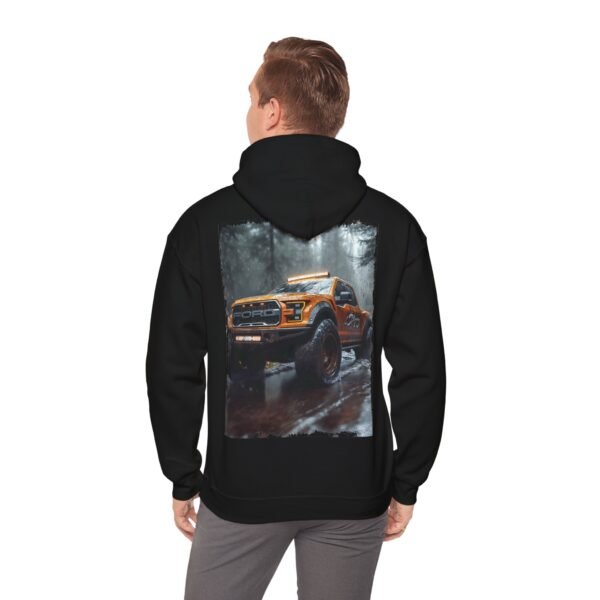 Hooded Sweatshirt - Orange Ford Raptor in Woodland Scene Design by Ford Fam - Image 15