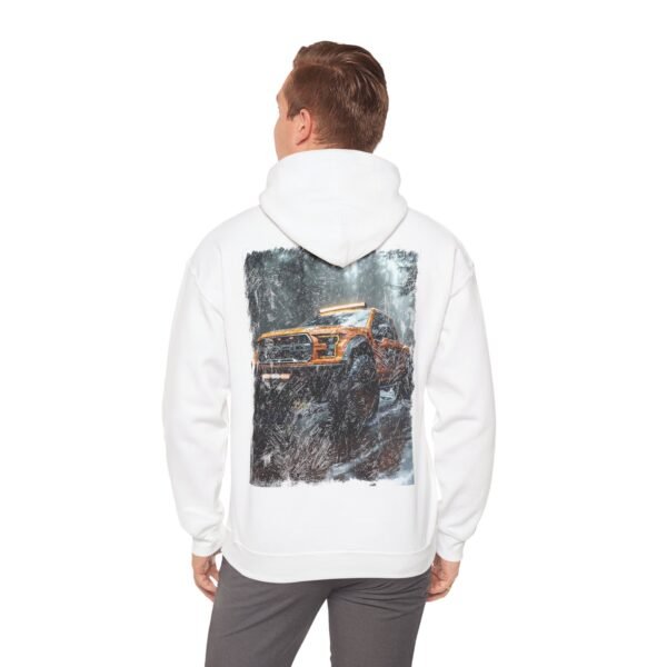 Hooded Sweatshirt - Orange Ford Raptor in Woodland Scene Design by Ford Fam - Image 8