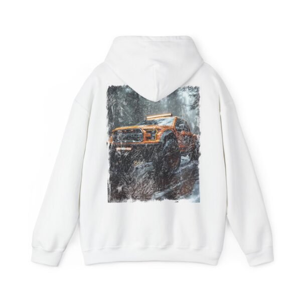 Hooded Sweatshirt - Orange Ford Raptor in Woodland Scene Design by Ford Fam - Image 7