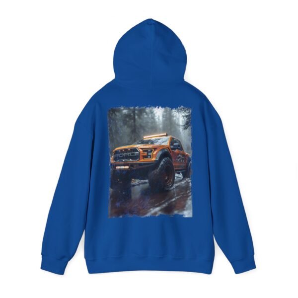 Hooded Sweatshirt - Orange Ford Raptor in Woodland Scene Design by Ford Fam - Image 29