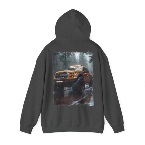 Hooded Sweatshirt - Orange Ford Raptor in Woodland Scene Design by Ford Fam - Image 3