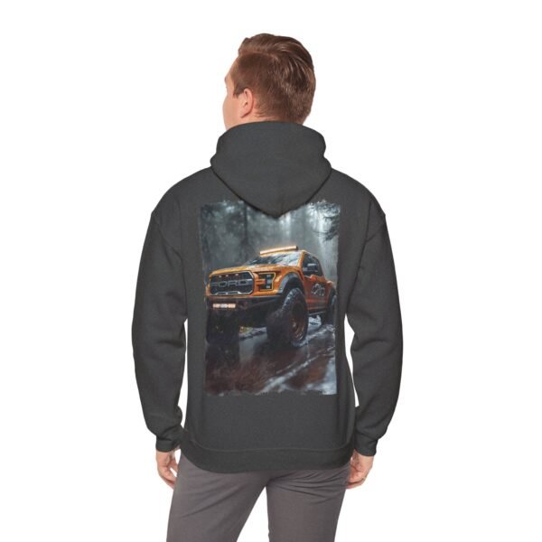 Hooded Sweatshirt - Orange Ford Raptor in Woodland Scene Design by Ford Fam - Image 6